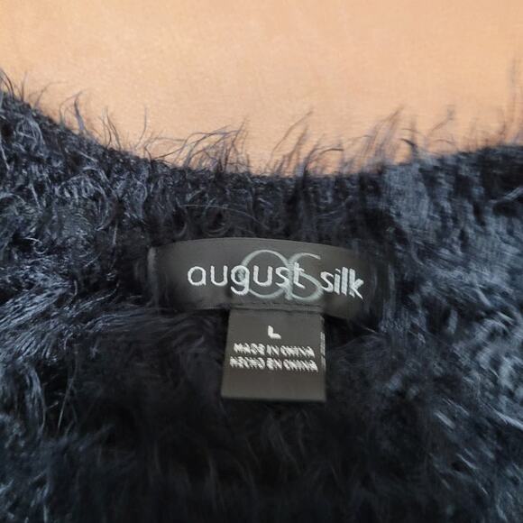 AUGUST SILK Women Fuzzy Eyelash Sweater Lrg Black White Aztec Cozy Holiday Glam - Picture 5 of 5